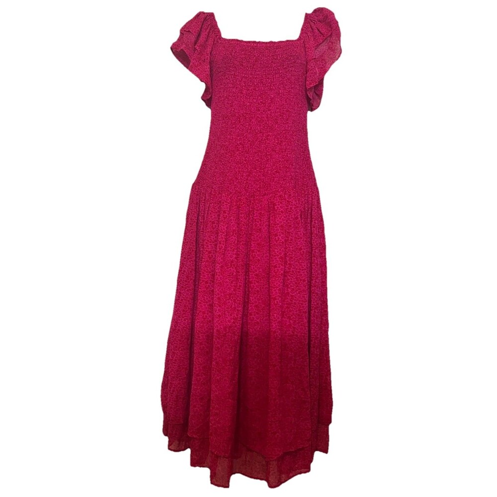 Hatch The Cosette Samba Print, Pink Midi Ruffle Dress, Sz 0 (0-2) XS Baby shower